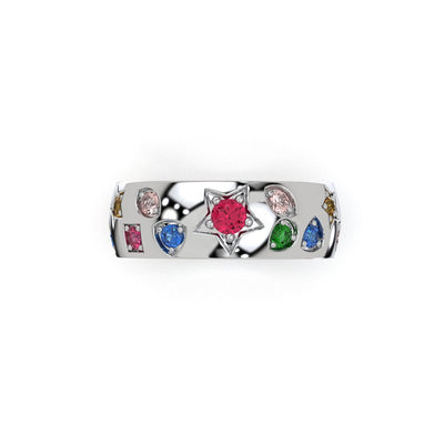 925 Sterling Silver Multicolor Diamond Band Ring Luxury Wide Statement Ring Handmade Silver Jewelry Gift For Her Him