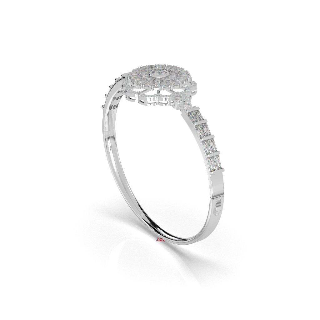 Handmade 925 Sterling Silver Diamond Bangle Bracelet, Floral Halo Design