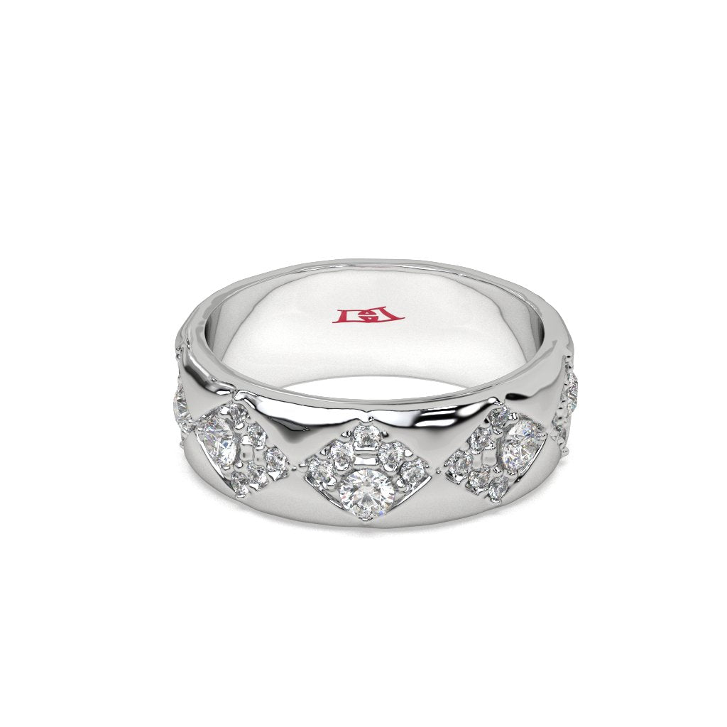 Luxury Silver Diamond Band Ring | White Diamond Designer Ring | 925 Sterling Silver Statement Ring | Elegant Modern Jewelry