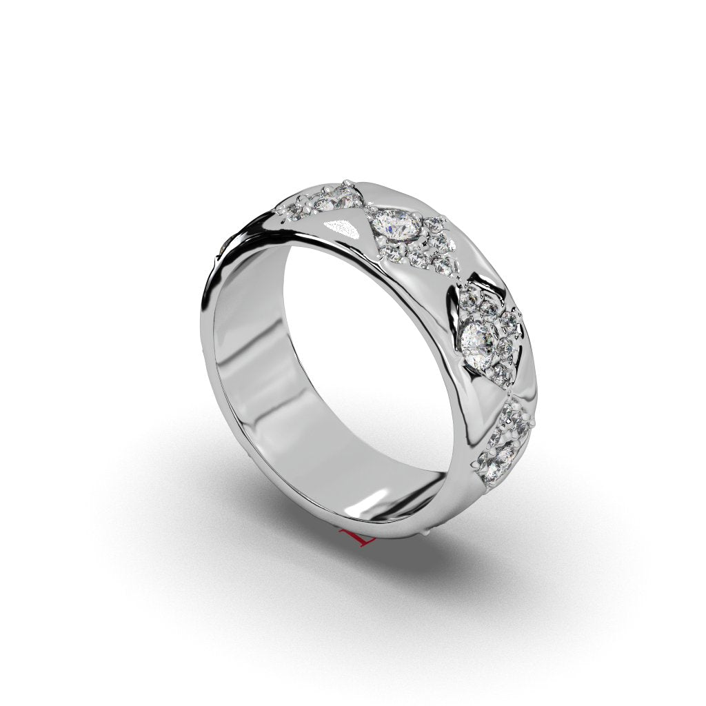Luxury Silver Diamond Band Ring | White Diamond Designer Ring | 925 Sterling Silver Statement Ring | Elegant Modern Jewelry