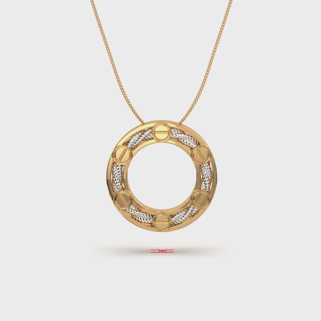 Two-Tone 925 Sterling Silver Circle Pendant Necklace – Minimalist Luxury