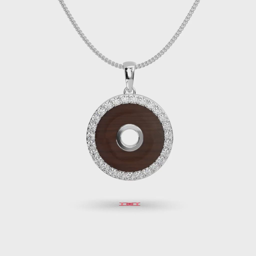 925 silver Round Wood Inlay Halo Necklace, 925 Sterling Silver Pendant,  Circle Necklace, Minimalist Luxury Jewelry, Gift for Her