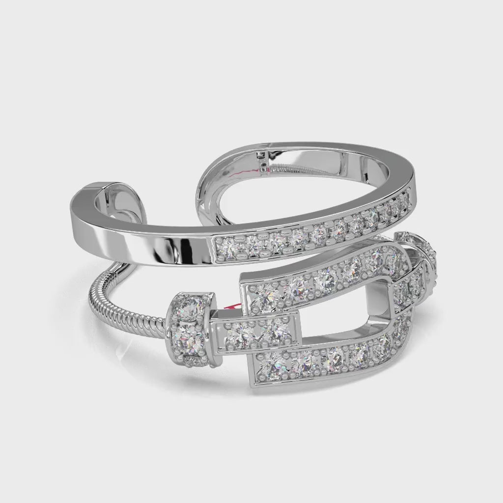 925 Sterling Silver Twisted Diamond Band Ring, Two Tone Rope Design, White Diamond Wedding Ring, Minimal Luxury Stacking Ring