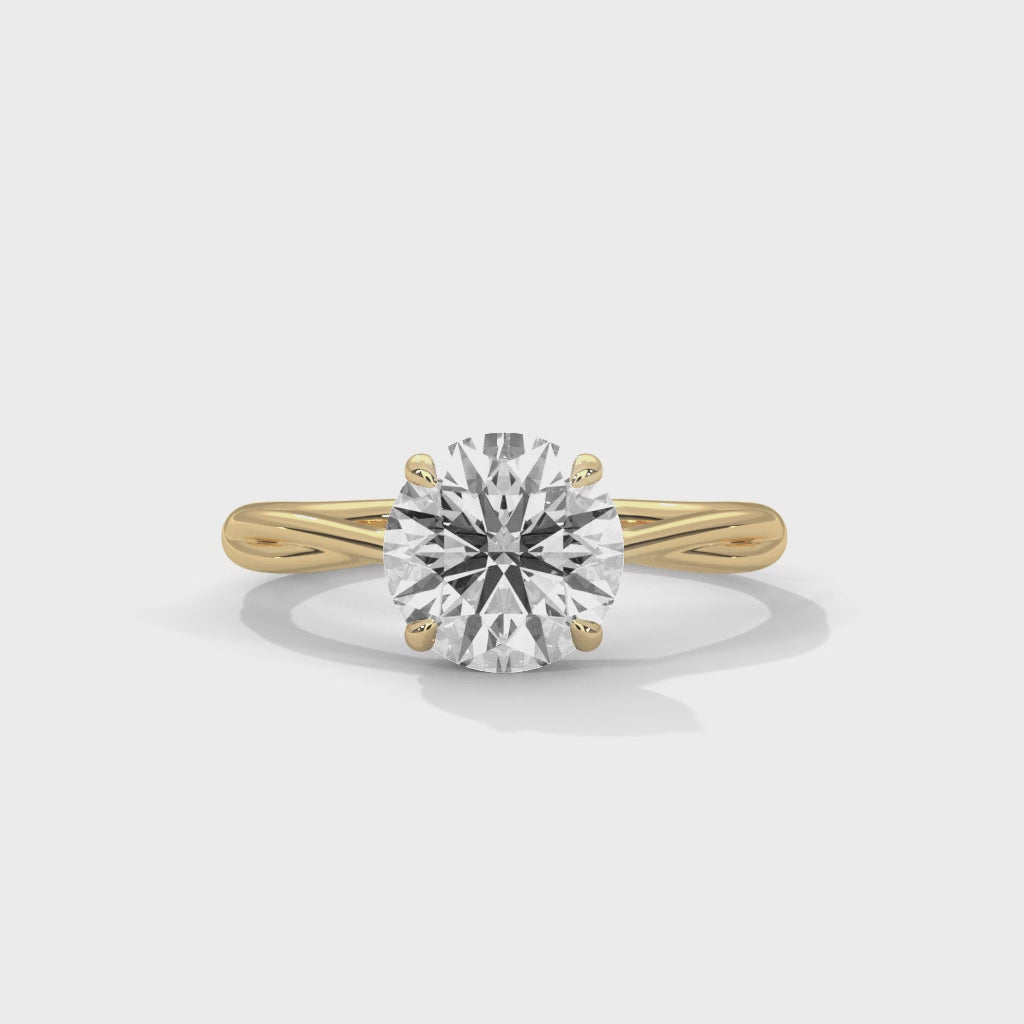 Round Diamond Twisted Engagement Ring in Yellow Gold – Solitaire Diamond Twist Band Ring – Classic Proposal Ring