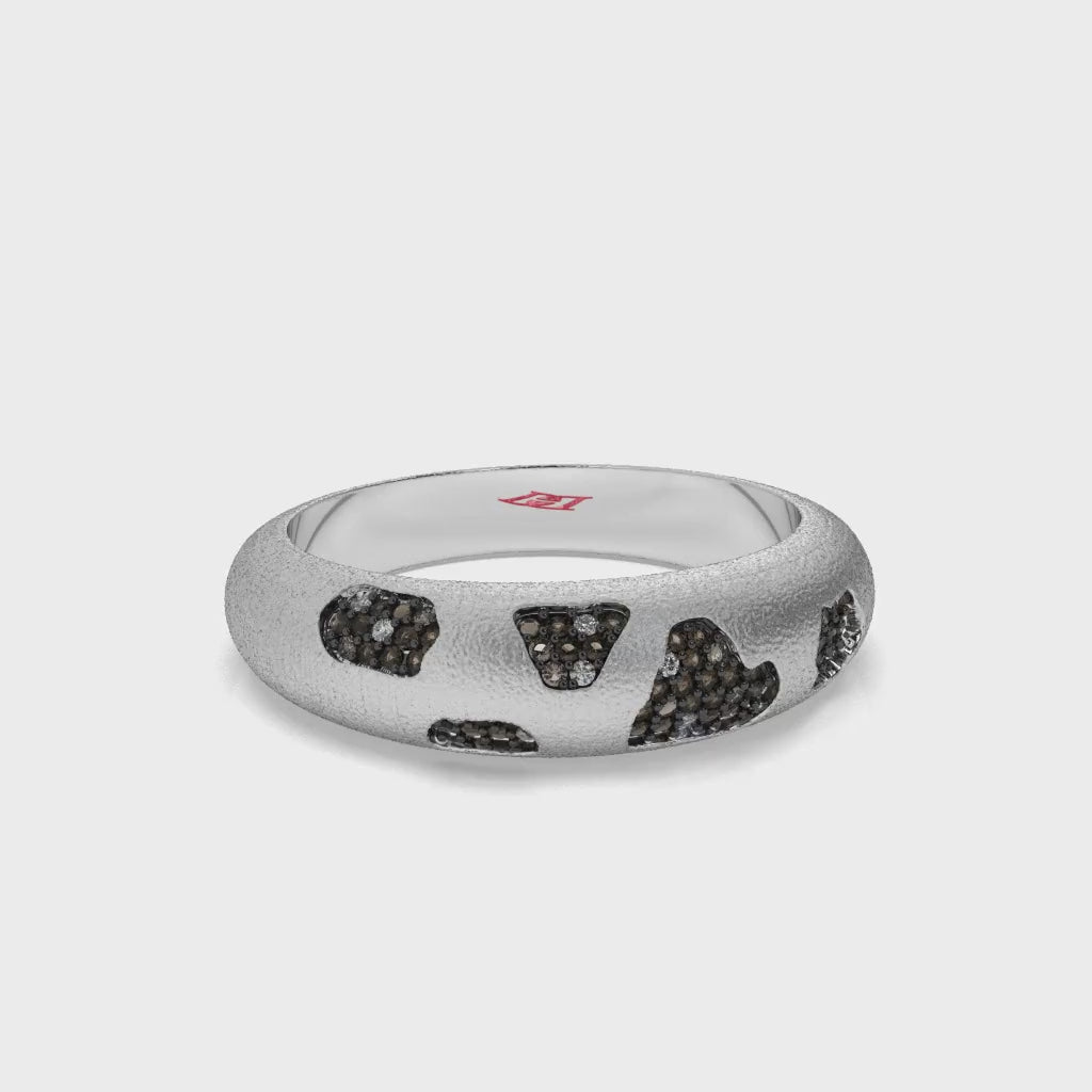 Black & Brown Diamond Sterling Silver Band Ring, Modern Unisex Design
