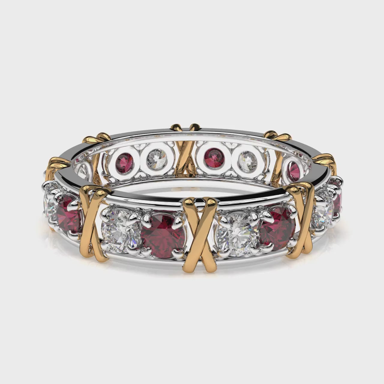 Vijay Deverakonda'S Ring | 16 Stone X Crown Ring | Gold + White | Diamond (Certified) + Ruby