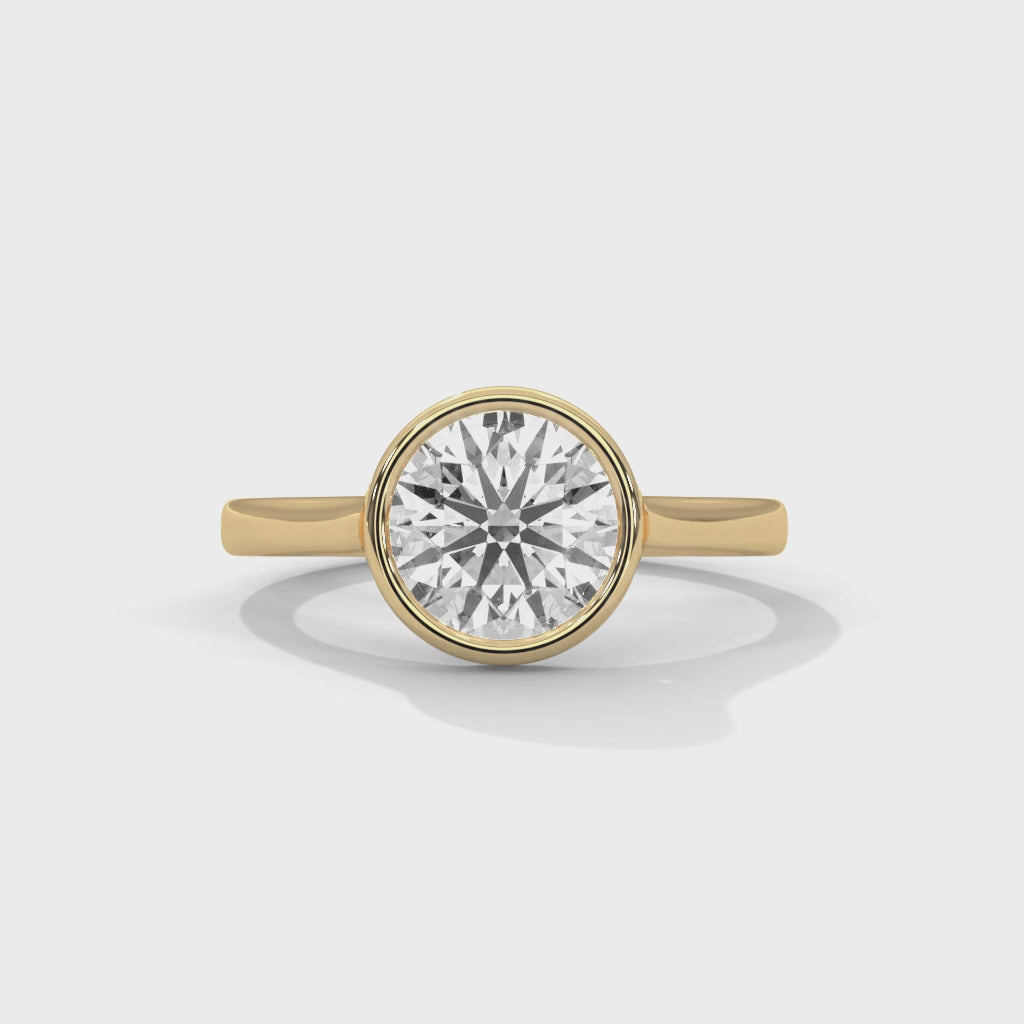 Round Bezel Diamond Engagement Ring in Gold – Bezel Set Solitaire Ring – Minimalist Diamond Engagement Ring – Modern Round Diamond Ring
