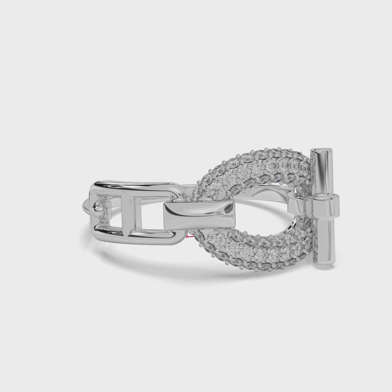 Luxury 925 Silver Diamond, Designer Belt Style Ring, Pavé Diamond Statement Ring, White Gold Look Elegant Fine Jewelry Gift For Her