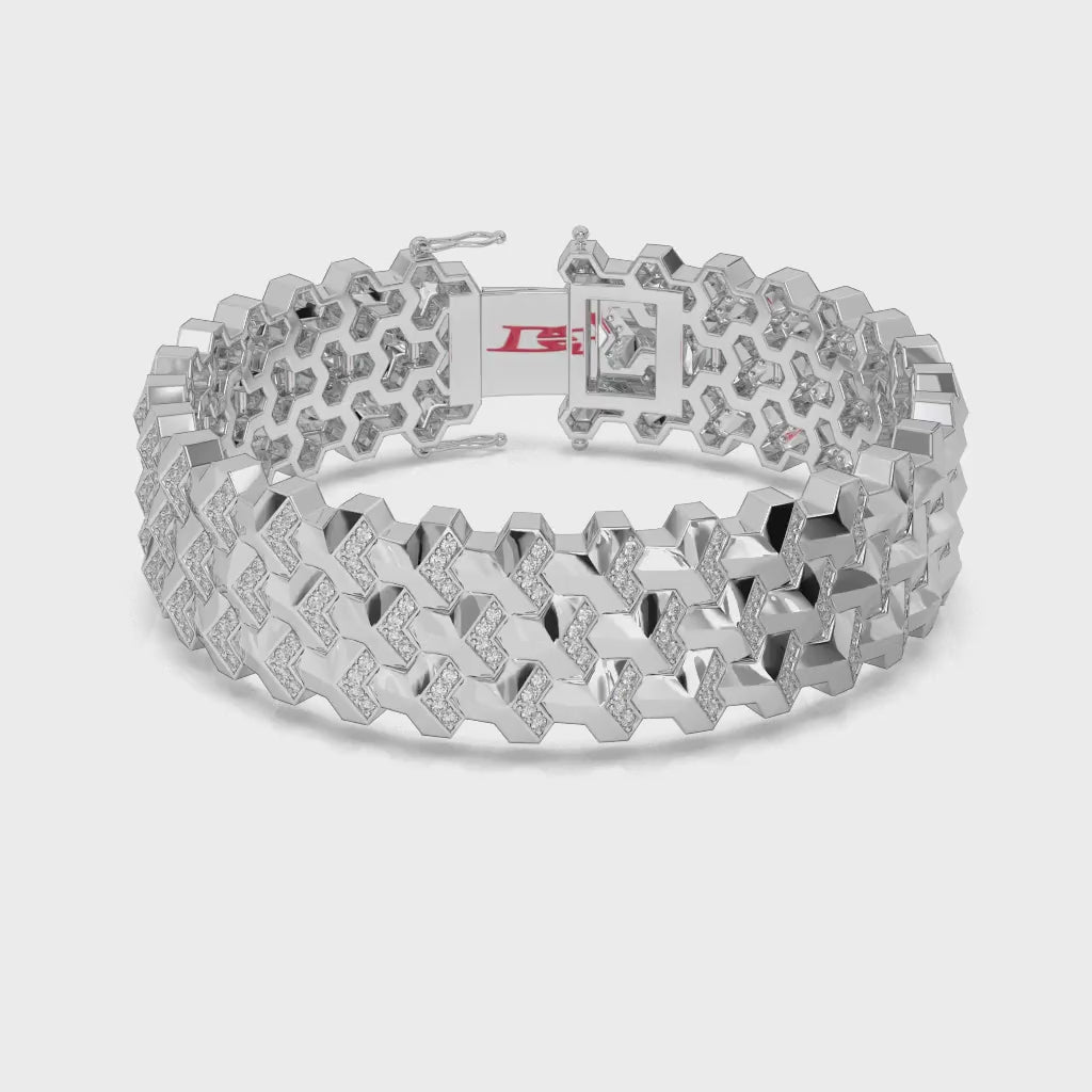 925 Sterling Silver Geometric Link Bracelet Luxury Statement Designer Piece