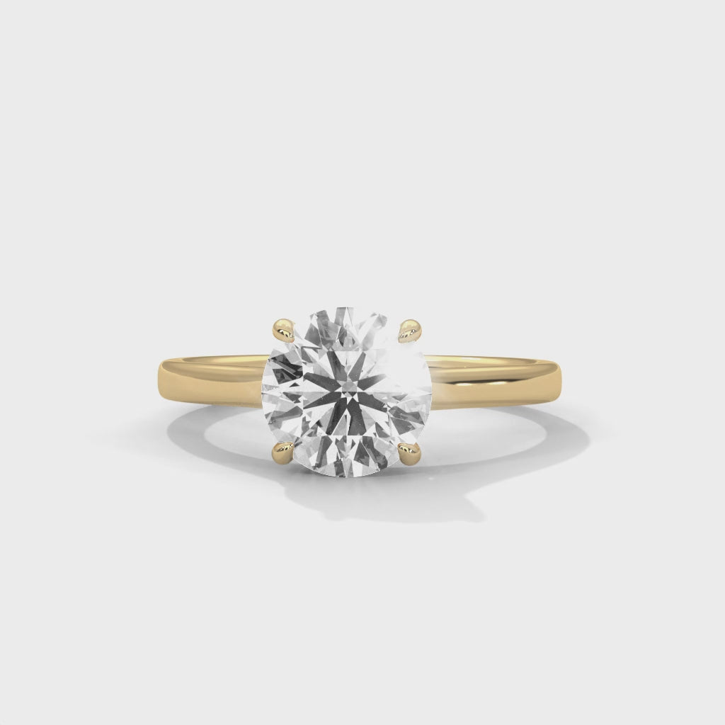 Round Solitaire Diamond Engagement Ring in Gold – Classic 4 Prong Diamond Ring – Minimalist Round Diamond Proposal Ring – Timeless Solitaire Ring