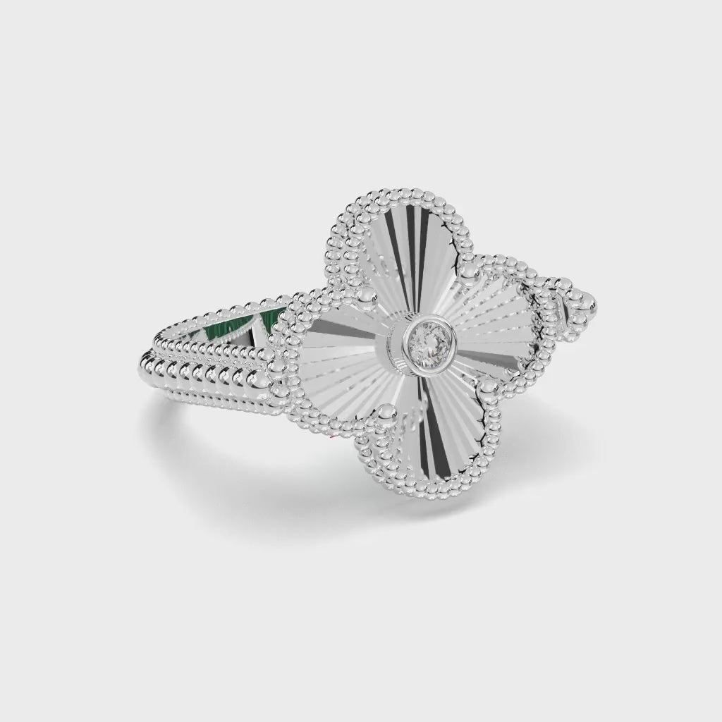 Reversible 925 Sterling Silver Ring, Green Stone & Diamond, Wide Band