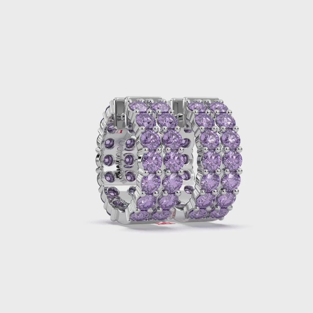 Sterling Silver Lavender Diamond Pave Earrings, Wide Band Statement Jewelry