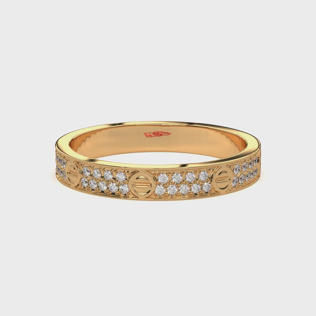 925 Sterling Silver Pave Screw Motif Ring Luxury Minimal Band Elegant Wedding Anniversary Statement Ring