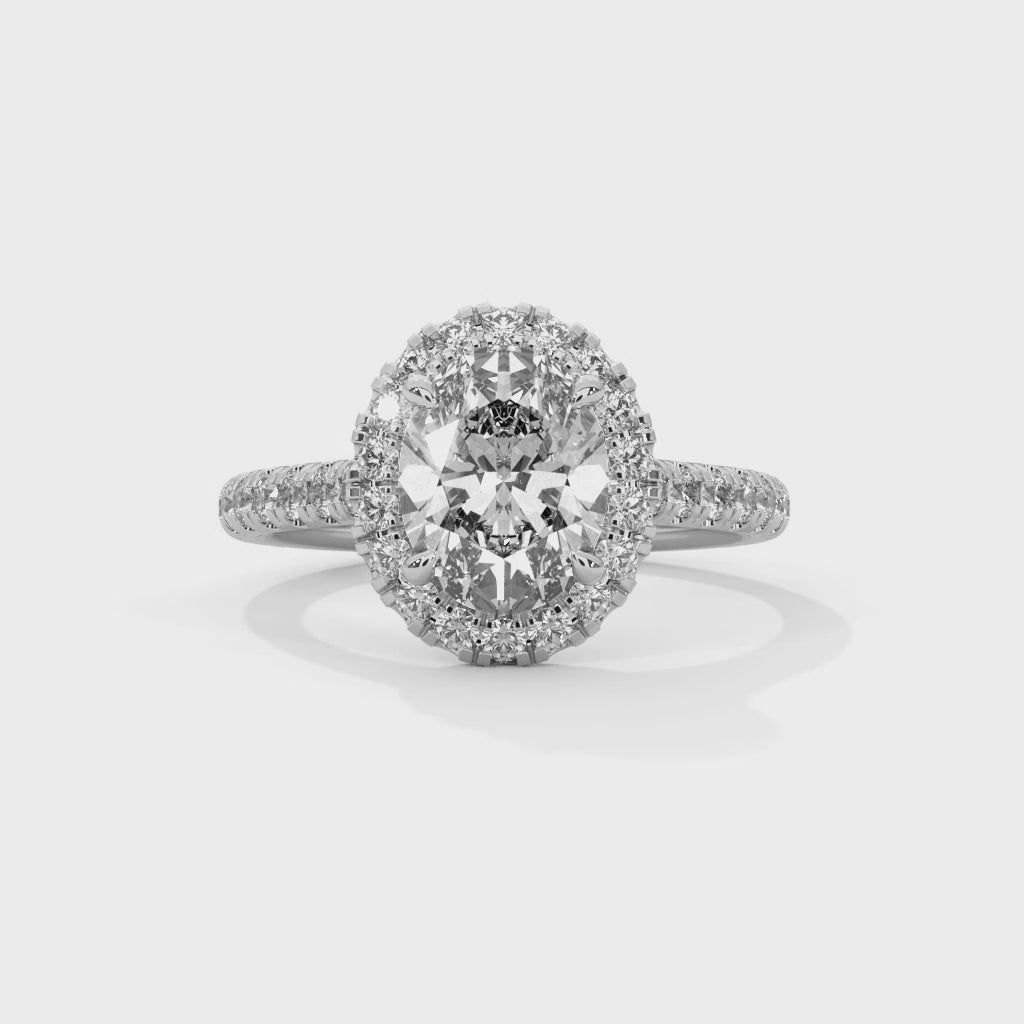 Oval Cut Diamond Halo Engagement Ring in White Gold – Oval Diamond Halo Ring – Pave Diamond Engagement Ring – Vintage Style Oval Diamond Proposal Ring