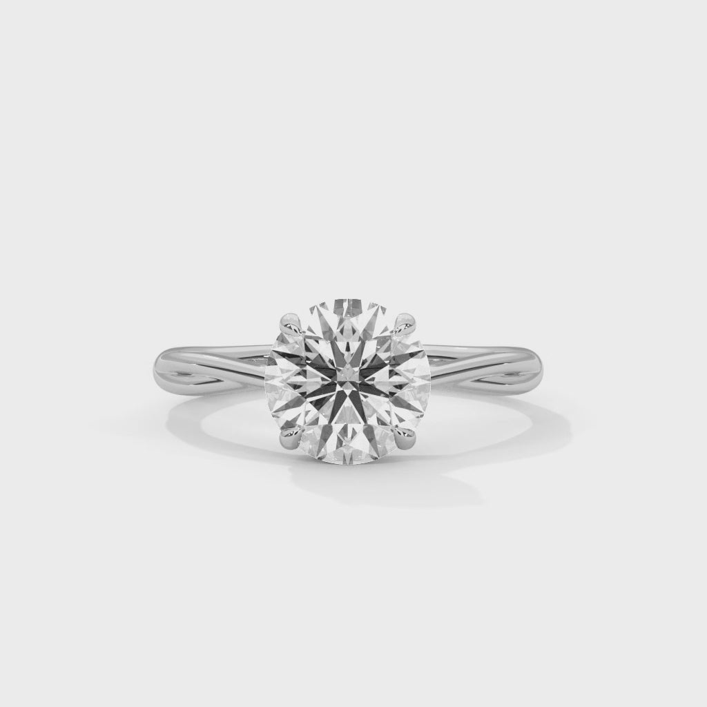 Round Diamond Twisted Engagement Ring in White Gold – Solitaire Diamond Twist Band Ring – Classic Proposal Ring