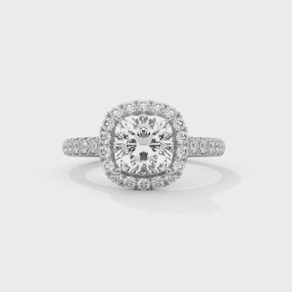 Cushion Cut Diamond Halo Engagement Ring in White Gold – Cushion Halo Diamond Ring – Cushion Cut Halo Engagement Ring – Pavé Diamond Bridal Ring