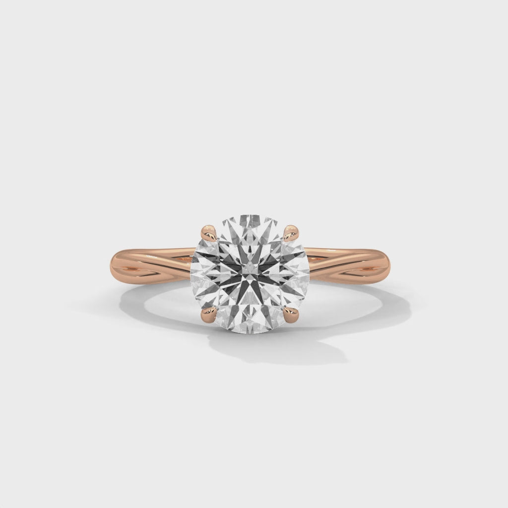 Round Diamond Twisted Engagement Ring in Rose Gold – Solitaire Diamond Twist Band Ring – Classic Proposal Ring