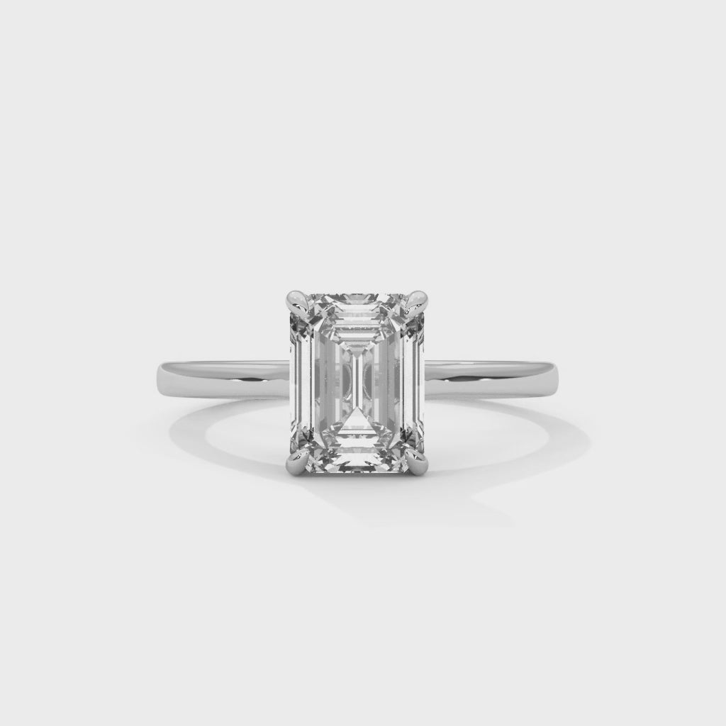 Emerald Cut Diamond Engagement Ring in White Gold – Classic Emerald Cut Solitaire Diamond Ring