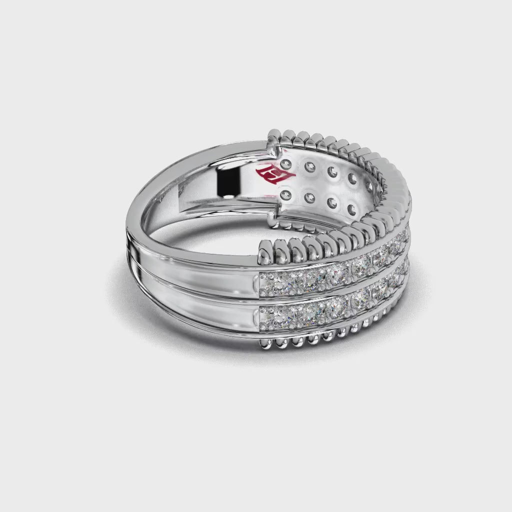 925 Sterling Silver Diamond Band Ring Triple Row Luxury Statement Wedding Ring