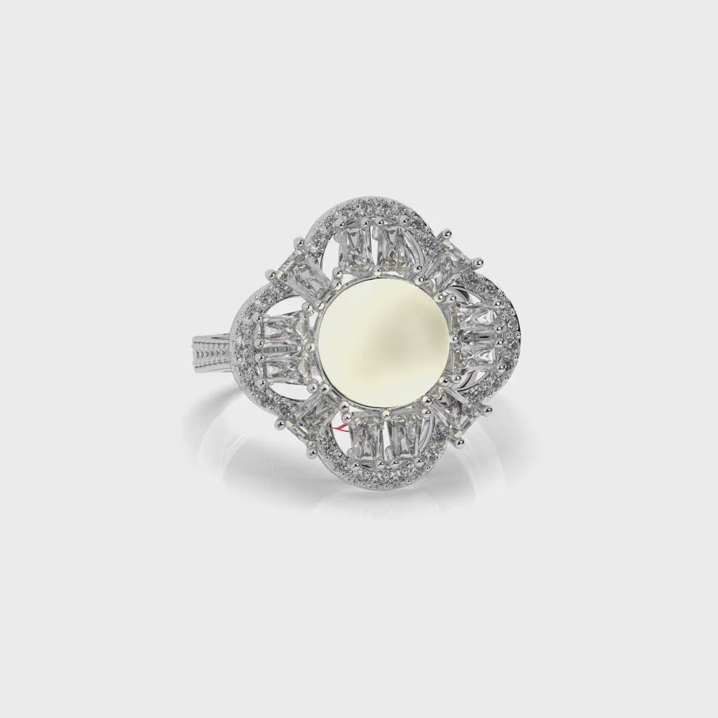 Mother of Pearl Ring | Floral Halo, 925 Sterling Silver Statement