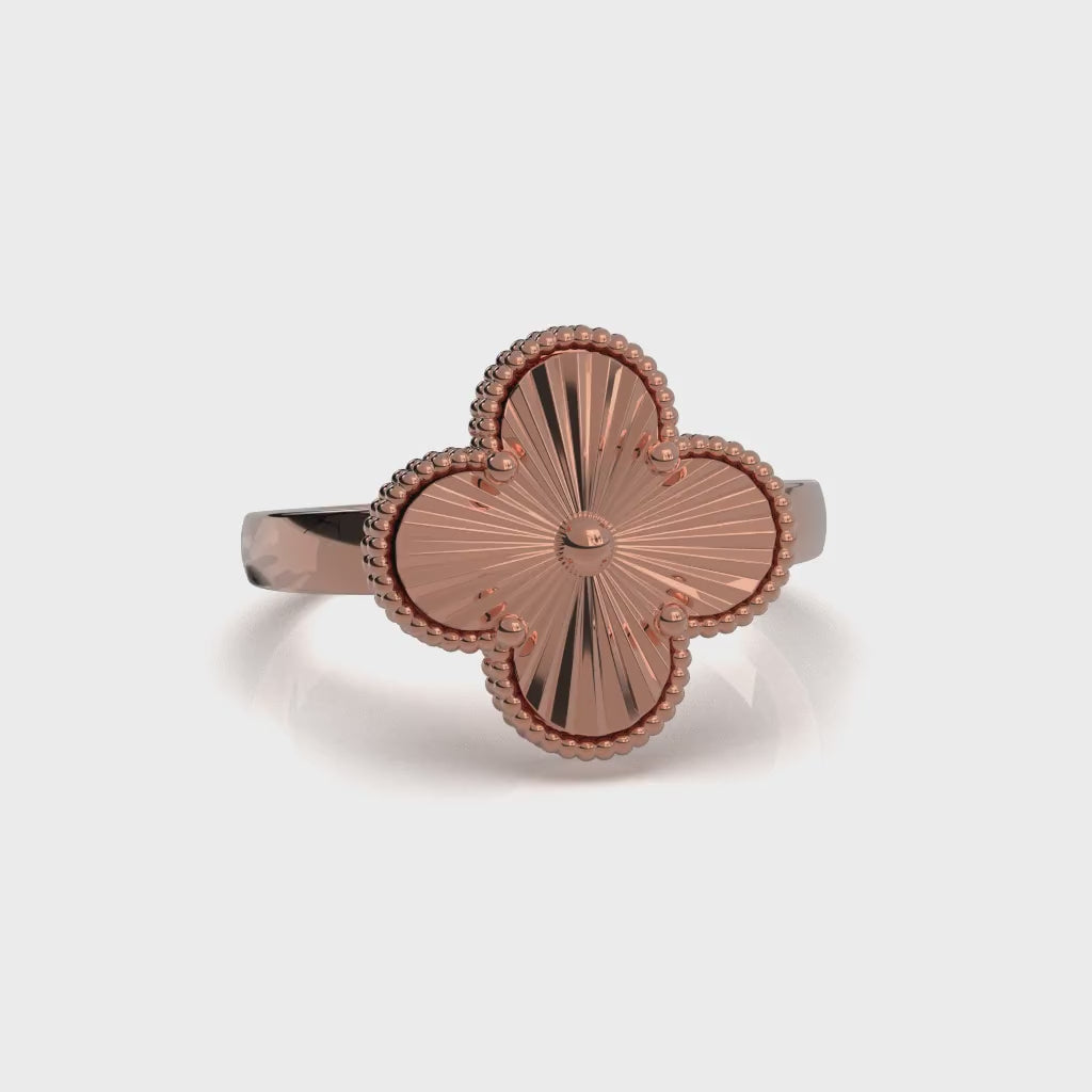 Rose Gold Clover Ring, 925 Sterling Silver, Floral Statement