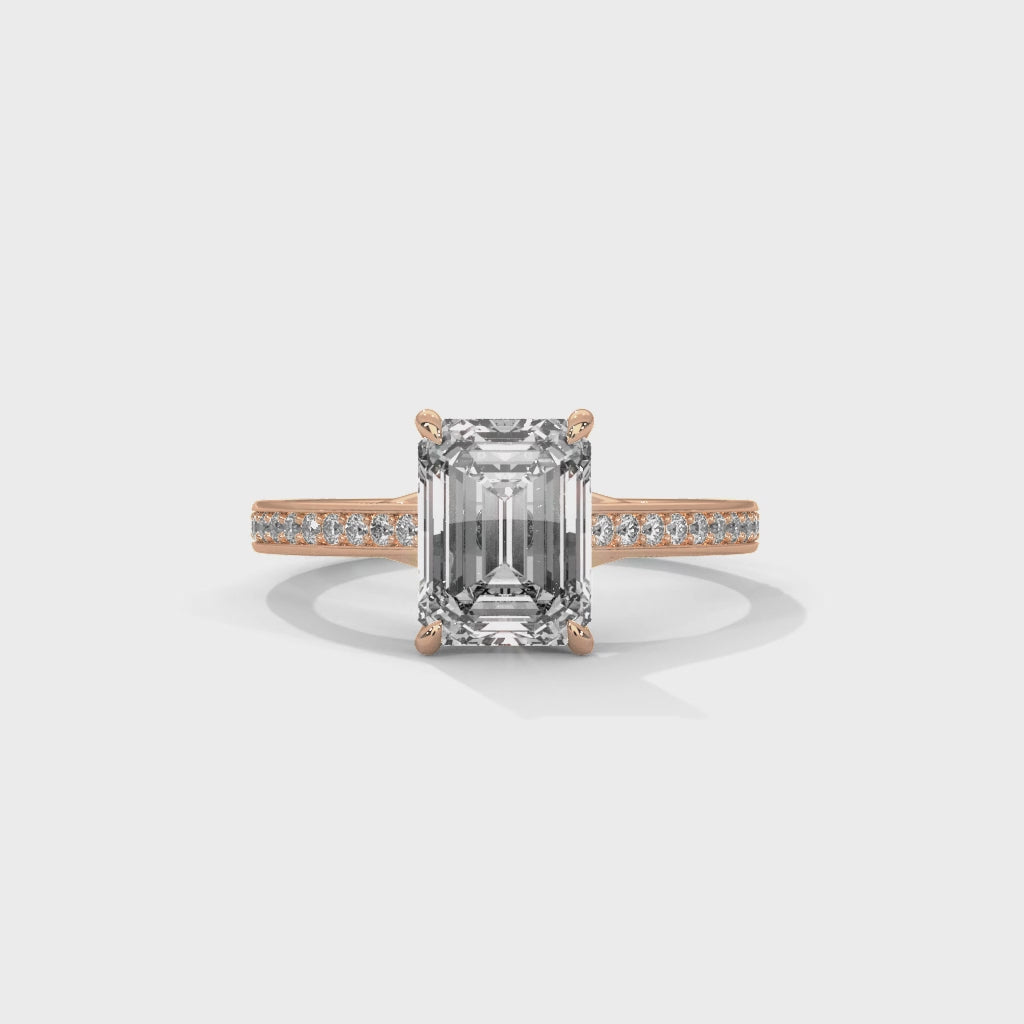 merald Cut Diamond Engagement Ring in 14K Rose Gold – 2.00 Carat Emerald Cut with Pavé Band