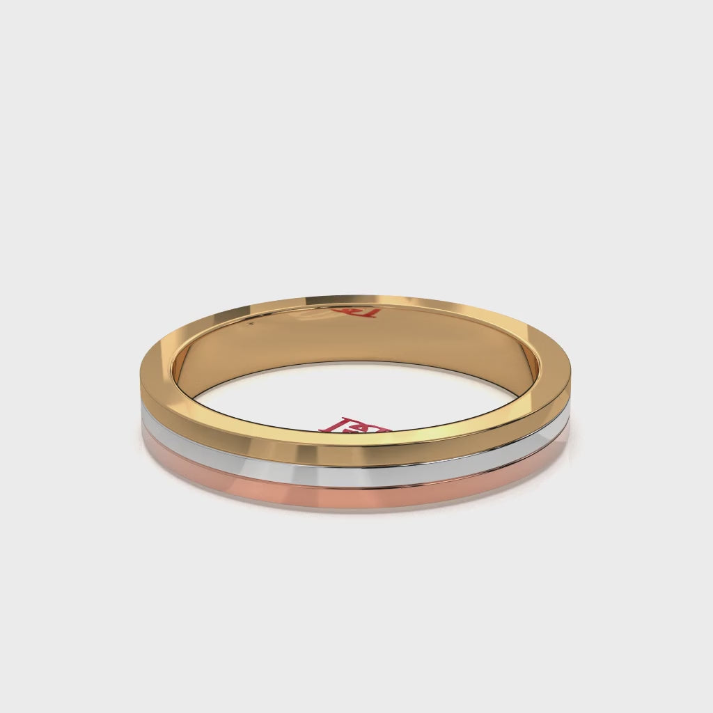 Tricolor Silver Band Ring | Minimalist Stackable Wedding Band