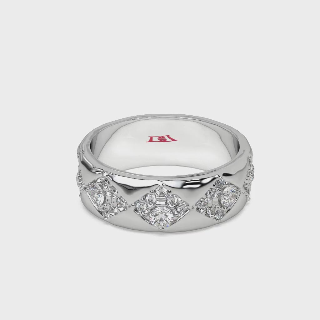 Luxury Silver Diamond Band Ring | White Diamond Designer Ring | 925 Sterling Silver Statement Ring | Elegant Modern Jewelry