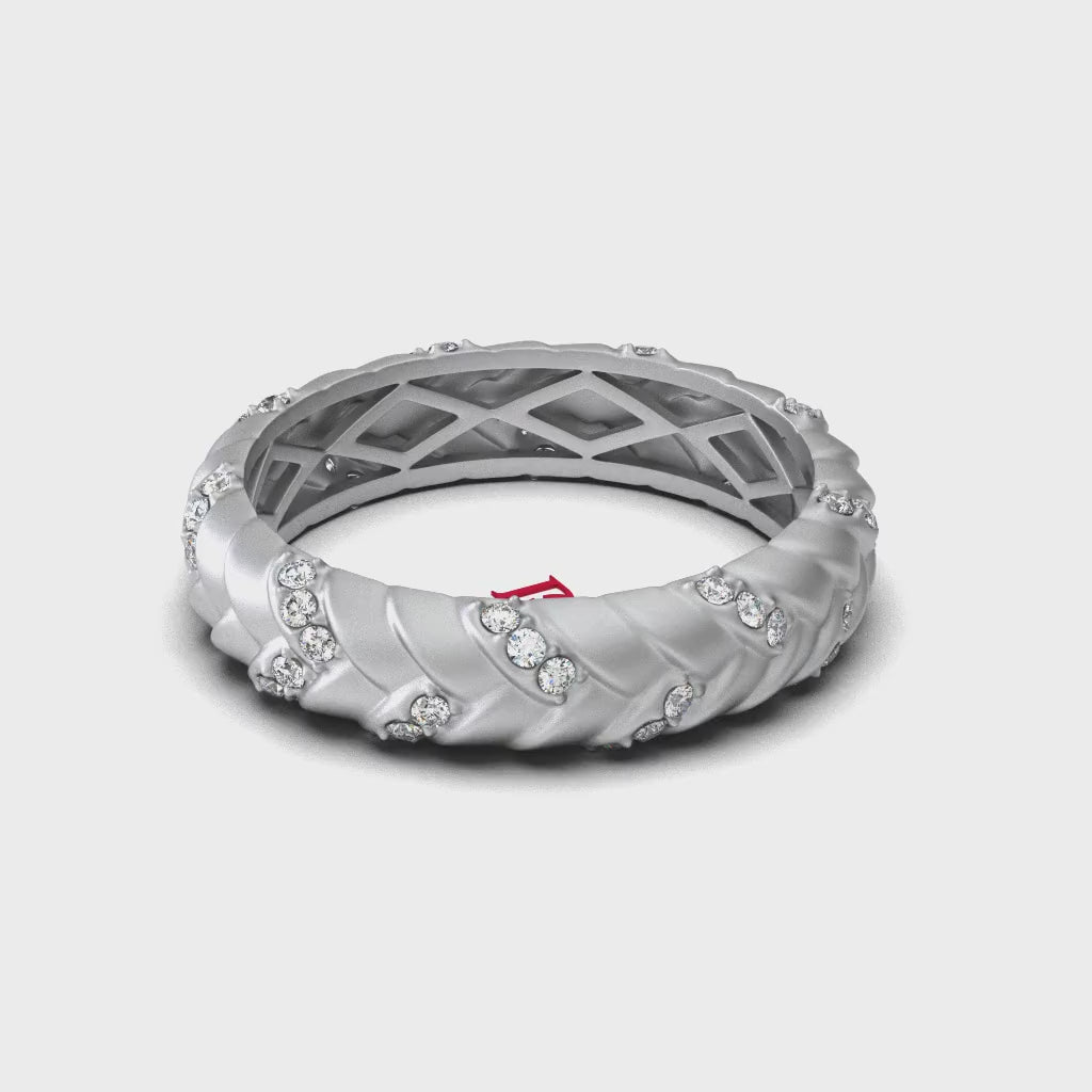 Luxury Silver Diamond Twisted Band Ring | White Diamond Eternity Ring | 925 Sterling Silver Designer Ring | Elegant Statement Jewelry