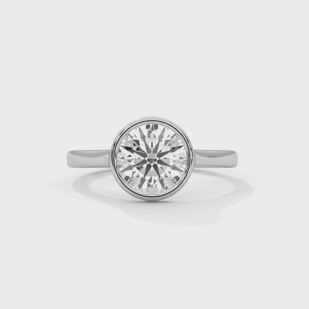 Round Bezel Diamond Engagement Ring in White Gold – Bezel Set Solitaire Ring – Minimalist Round Diamond Ring – Modern Engagement Ring