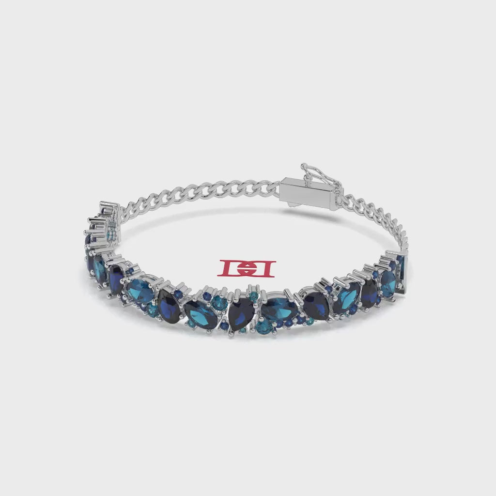 925 Sterling Silver Blue Stone Loose Bracelet Elegant Chain Style Luxury Jewelry