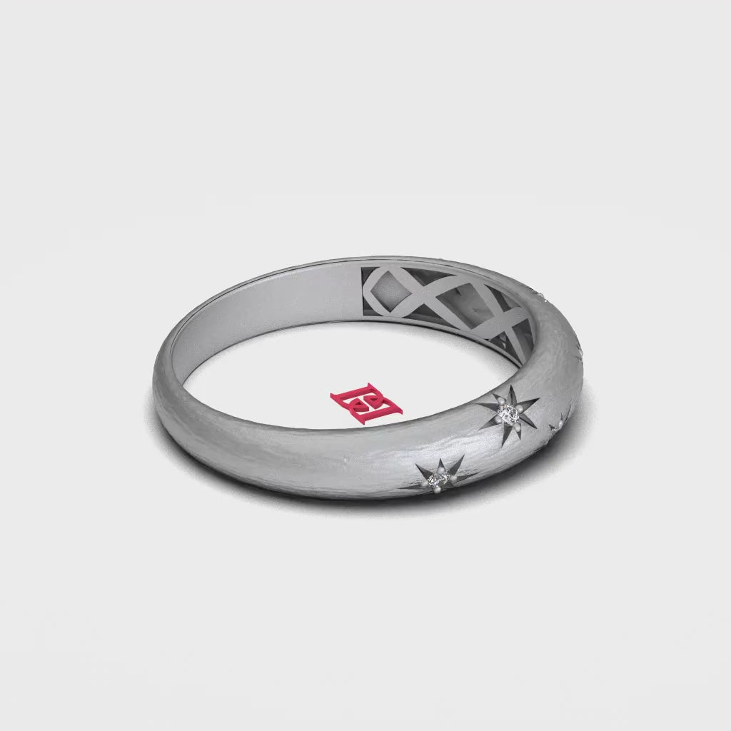 Celestial Star Diamond Band Ring 925 Sterling Silver White Diamond Textured Minimal Ring