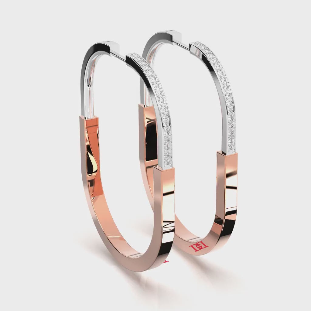 Two-Tone Sterling Silver Hoop Earrings: Rose Gold & Diamond Simulant