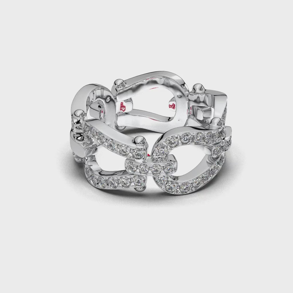 Luxury Diamond Link Ring in 925 Sterling Silver, Movable Chain Style Ring, Modern Statement Diamond Ring, High End Designer Jewelry