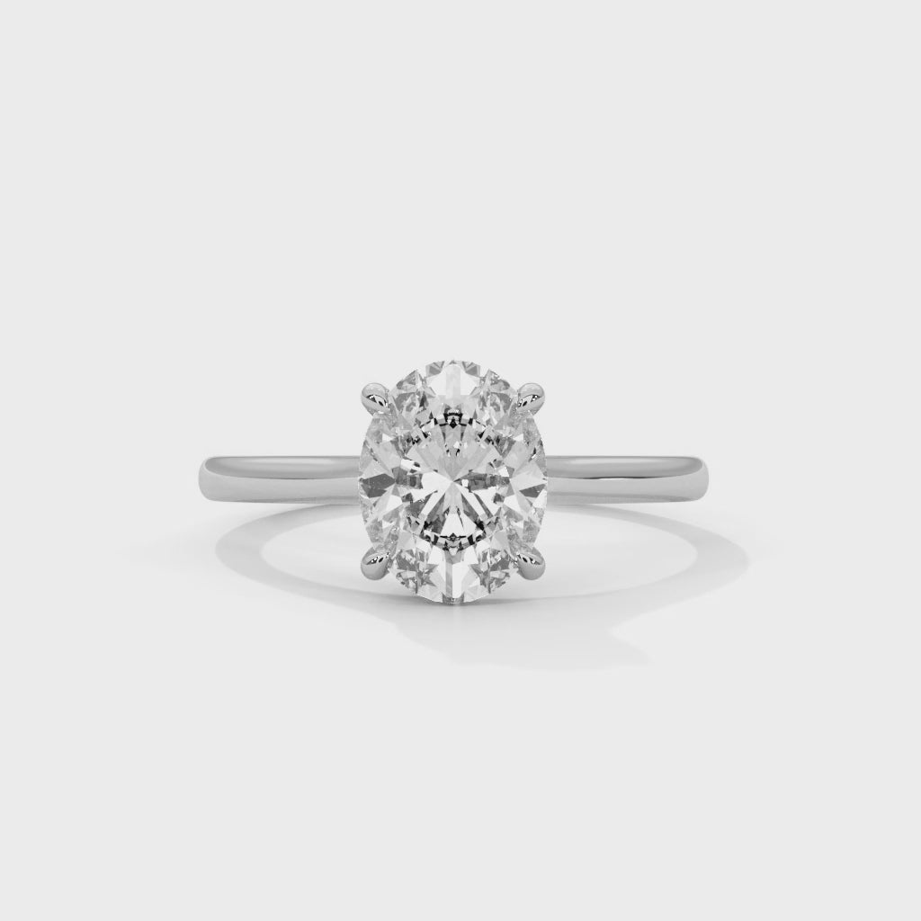 Oval Diamond Solitaire Engagement Ring in White Gold – Classic Oval Cut Diamond Ring – Minimalist Proposal Ring – Elegant Bridal Ring