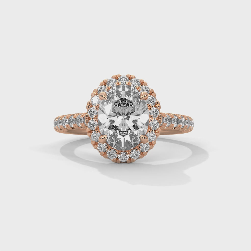 Oval Cut Diamond Halo Engagement Ring in Rose Gold – Oval Diamond Halo Ring – Pave Diamond Engagement Ring – Vintage Style Oval Diamond Proposal Ring