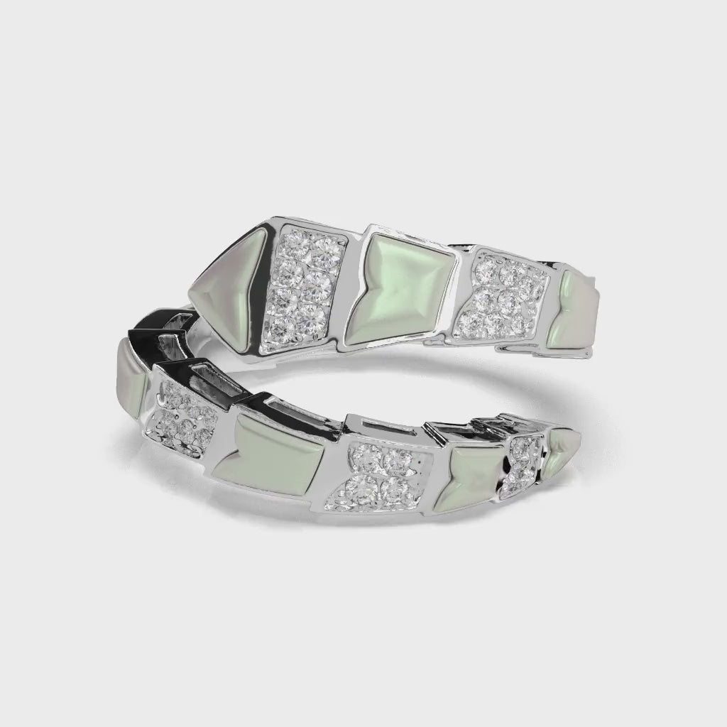 White Pearl Diamond 925 Sterling Silver Band Ring, Modern Geometric Design