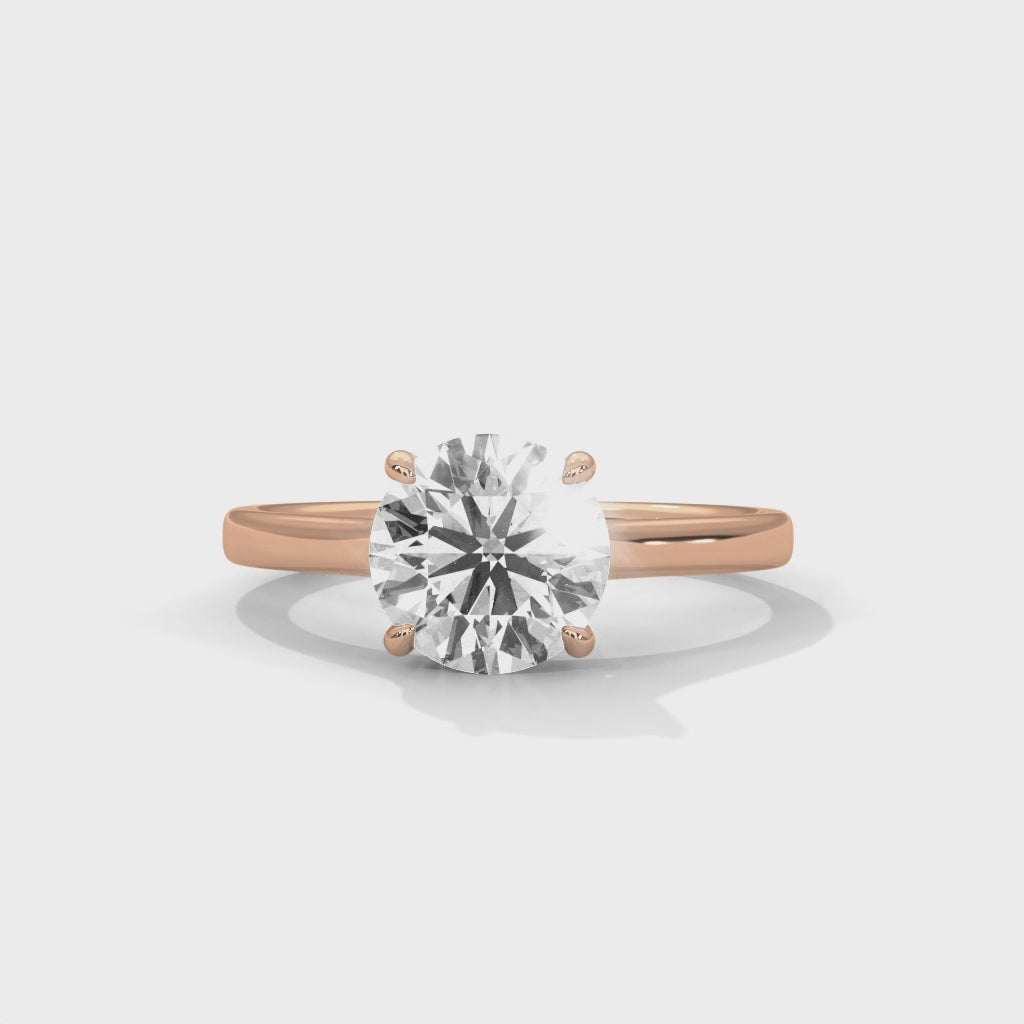 Round Solitaire Diamond Engagement Ring in Rose Gold – Classic 4 Prong Diamond Ring – Minimalist Round Diamond Proposal Ring – Timeless Solitaire Ring