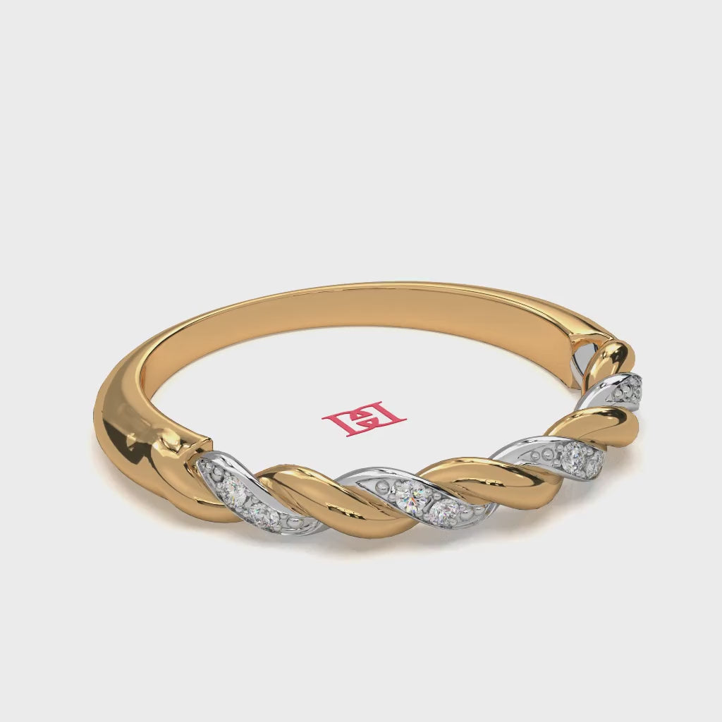 925 Sterling Silver Twisted Diamond Band Ring, White Diamond Rope Design, Minimal Luxury Stackable Ring for Everyday Wear