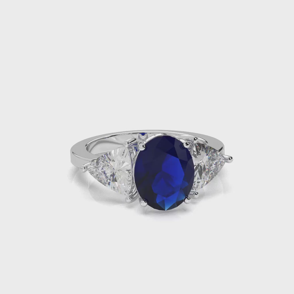 Oval Blue Sapphire Ring, Diamond Accent, Sterling Silver Engagement