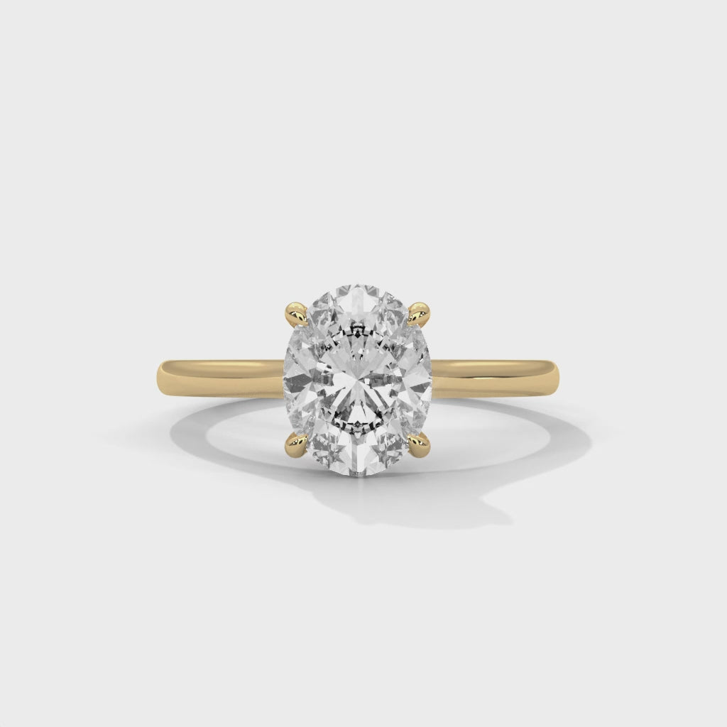 Oval Diamond Solitaire Engagement Ring in Yellow Gold – Classic Oval Cut Diamond Ring – Minimalist Proposal Ring – Elegant Bridal Ring
