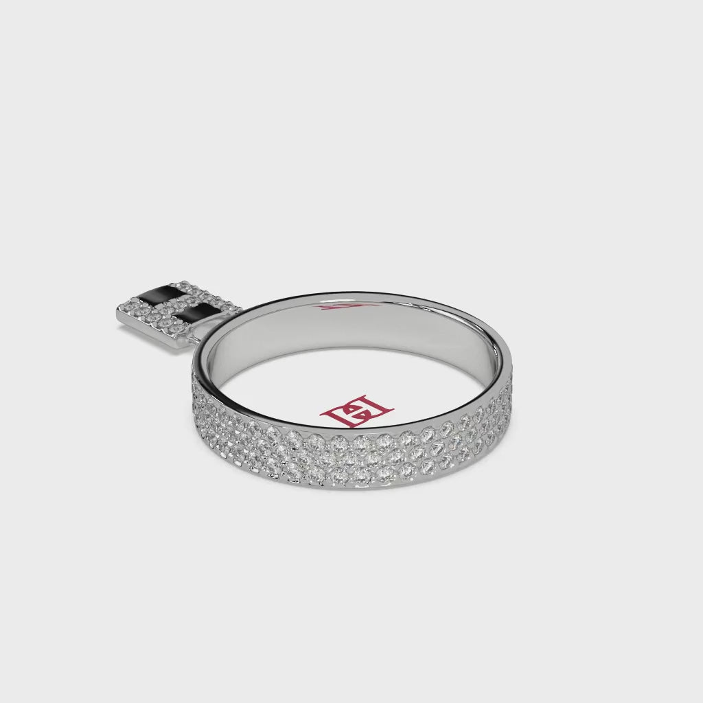 925 Sterling Silver Pavé Lock Ring, White Diamond  Band Ring, Luxury Statement Silver Ring, Modern Minimal Jewelry Gift