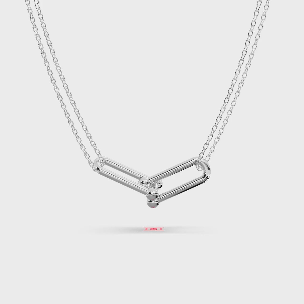 Modern Sterling Silver Geometric Pendant Necklace, Minimalist Double Link Charm, Contemporary Architectural Jewelry Gift for Her