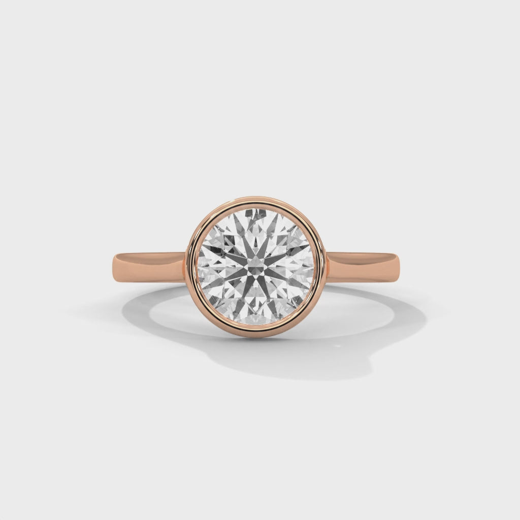 Round Bezel Diamond Engagement Ring in Rose Gold – Bezel Set Solitaire Ring – Minimalist Round Diamond Ring – Modern Engagement Ring