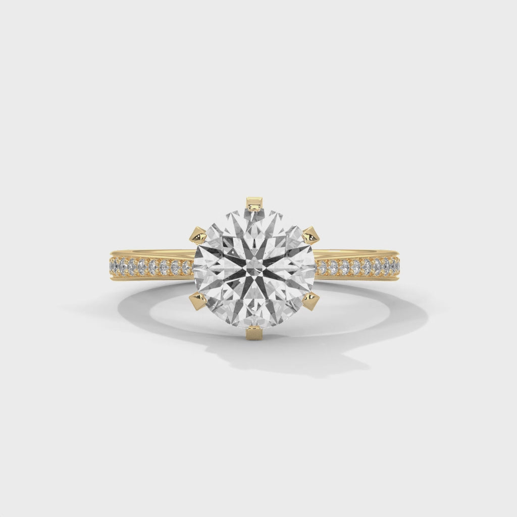 Round Brilliant Diamond Engagement Ring in 14K Yellow Gold, 1.50 Carat Lab Grown Diamond with Pavé Band