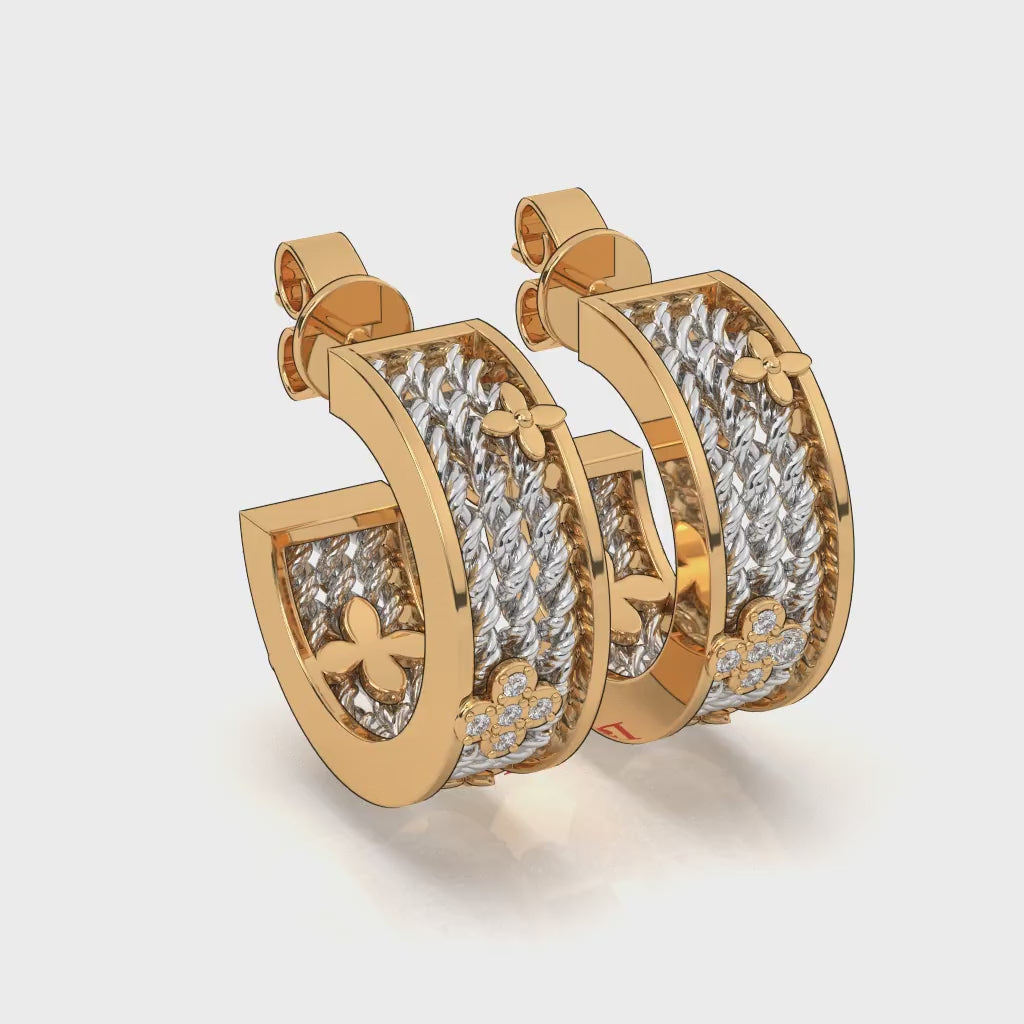 Sterling Silver Rope Hoop Earrings, Clover Diamond Accent