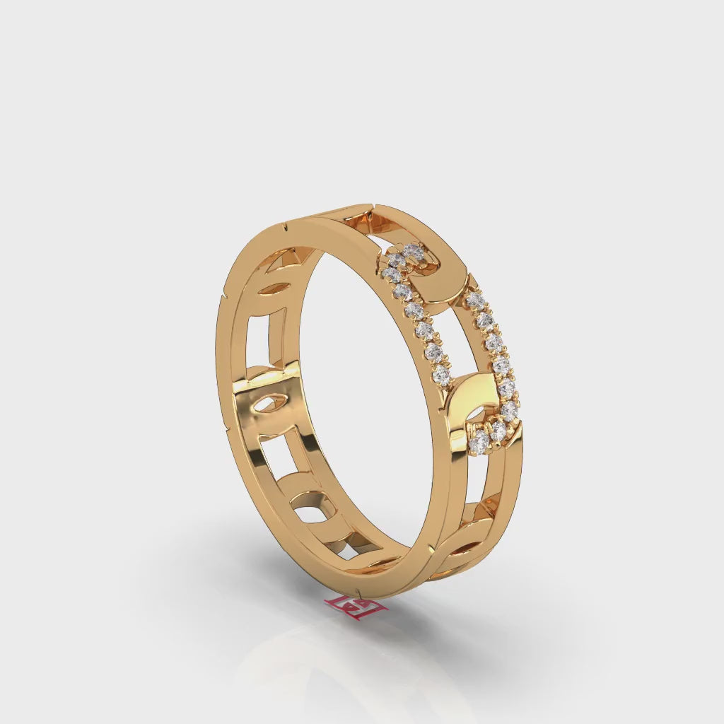 925 Sterling Silver Diamond Cutout Band Ring Modern Openwork Statement Ring Luxury Wedding Band for Men and Women