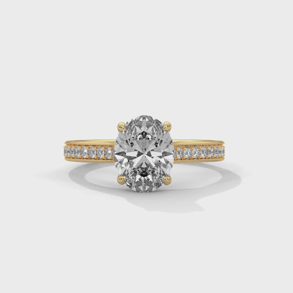 Oval Diamond Pavé Engagement Ring in Gold – Oval Cut Diamond Solitaire Ring – Diamond Accent Engagement Ring – Elegant Proposal Ring